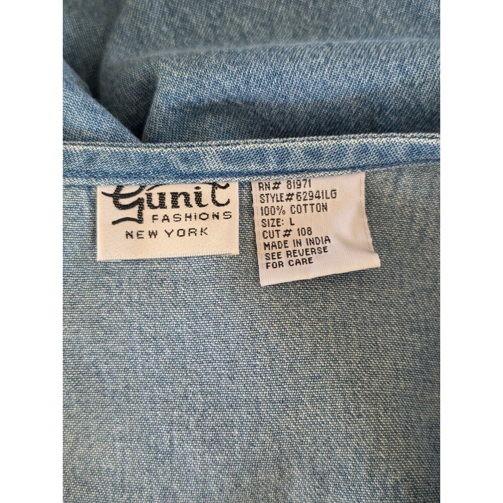 Vintage Gunit Fashions New York Embroidered Denim Dress L Cotton Butterflies - Picture 8 of 8